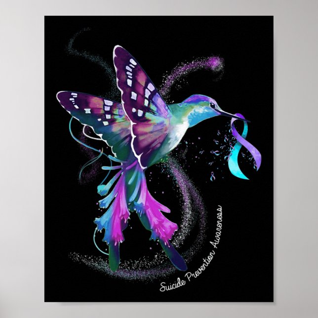 Hummingbird Purple Blue Ribbon Suicide Prevention  Poster (Front)