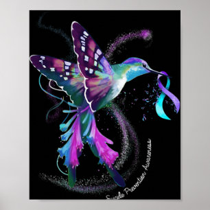 Hummingbird Purple Blue Ribbon Suicide Prevention Poster