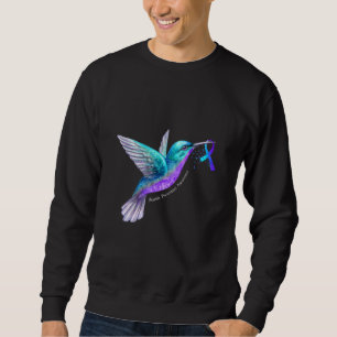 Hummingbird Purple Blue Ribbon Suicide Prevention  Sweatshirt