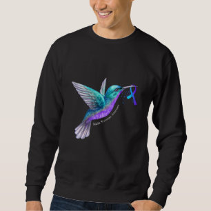 Hummingbird Purple Blue Ribbon Suicide Prevention  Sweatshirt