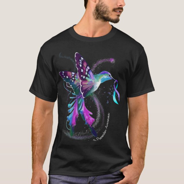 Hummingbird Purple Blue Ribbon Suicide Prevention  T-Shirt (Front)