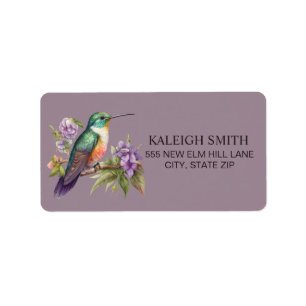 Hummingbird Purple Flowers Address Label