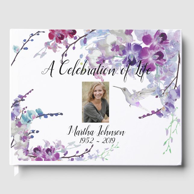 Hummingbird & Purple Orchids Guest Book (Front)