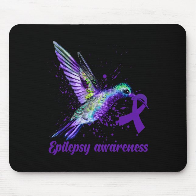 Hummingbird Purple Ribbon Epilepsy Awareness Month Mouse Pad (Front)
