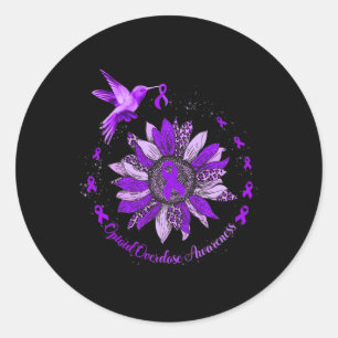 Hummingbird Purple Ribbon Opioid Overdose Warrior  Classic Round Sticker