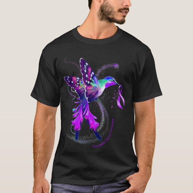 Hummingbird Purple Ribbon Pancreatic Cancer T-Shirt (Front)