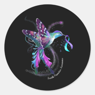 Hummingbird Purple Ribbon Suicide Prevention Aware Classic Round Sticker