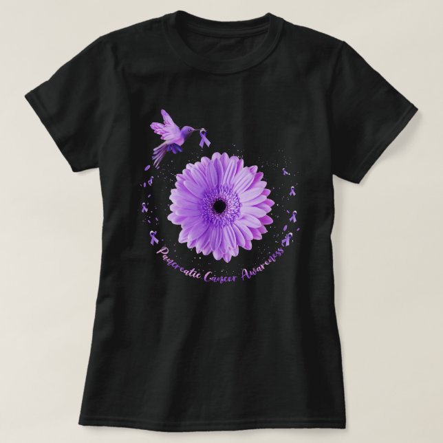 Hummingbird Purple Sunflower Pancreatic Cancer Awa T-Shirt (Design Front)