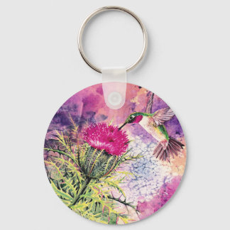 Hummingbird Purple Thistle Art Print Key Ring