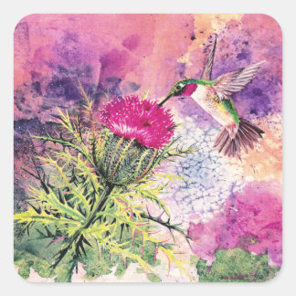 Hummingbird Purple Thistle Art Print Stickers Tags