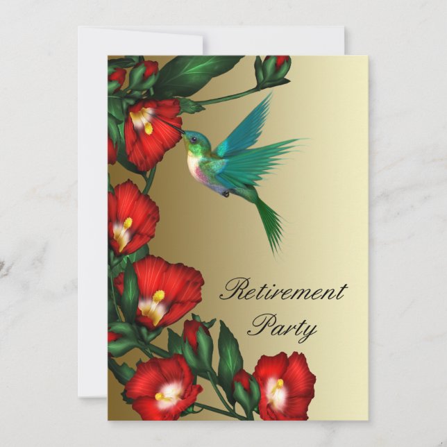 Hummingbird Red Hibiscus Womans Retirement Invitation (Front)