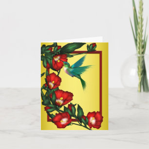 Hummingbird Red Hibiscus Yellow Thank You Cards