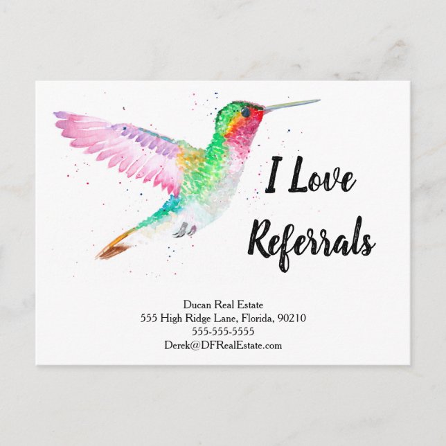 hummingbird referral real estate marketing sell postcard (Front)
