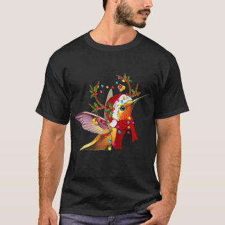 Hummingbird Reindeer Hat Santa Christmas Lights Xm T-Shirt