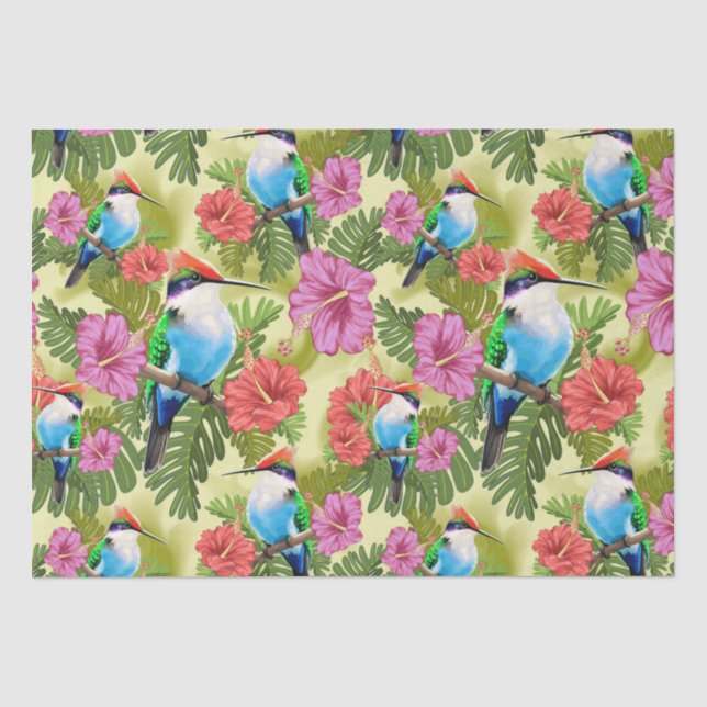 Hummingbird resting and Hibiscuses Tissue Paper (Front)