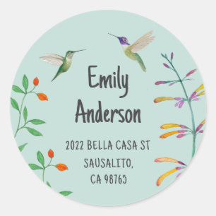 Hummingbird return address  classic round sticker