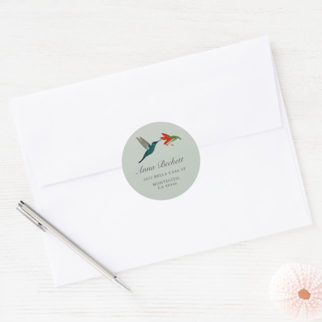 Hummingbird return address  classic round sticker (Envelope)