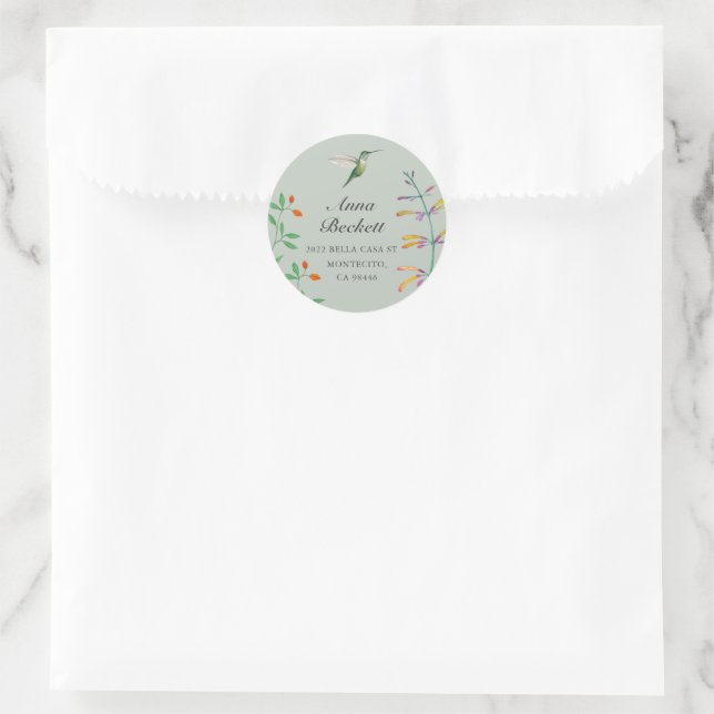 Hummingbird return address  classic round sticker (Bag)