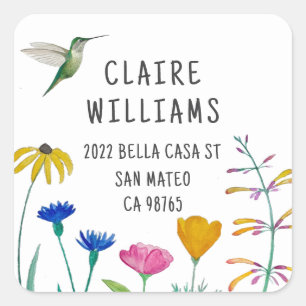 Hummingbird return address  square sticker