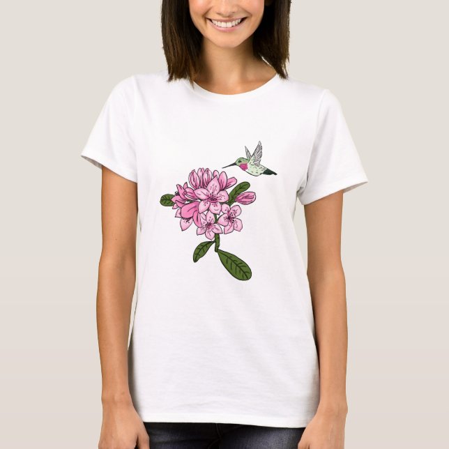 Hummingbird & Rhododendron Flower T-Shirt (Front)