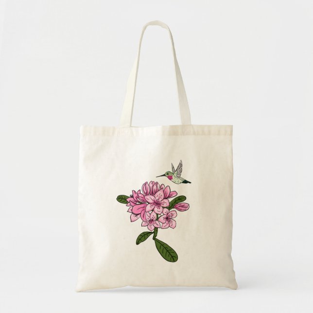 Hummingbird & Rhododendron Personalised Tote Bag (Front)