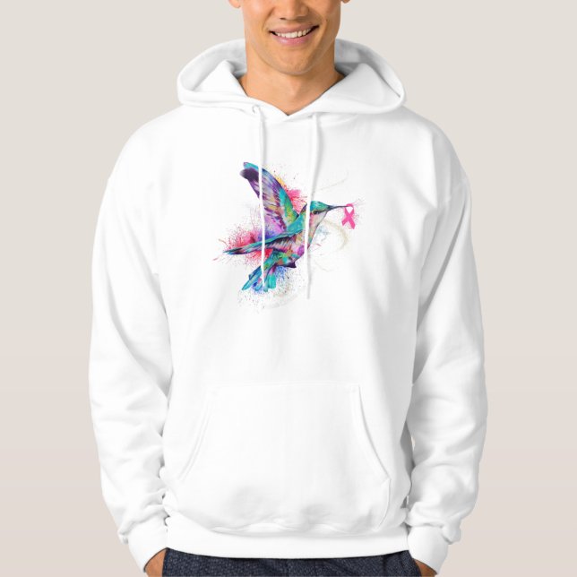 Hummingbird Ribbon Breast Cancer Awareness Hoodie (Front)