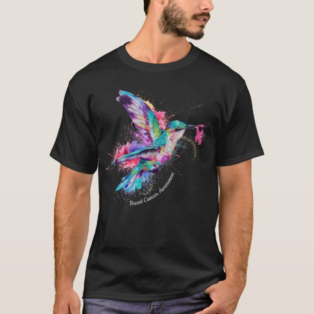 Hummingbird Ribbon Breast Cancer Awareness T-Shirt (Front)