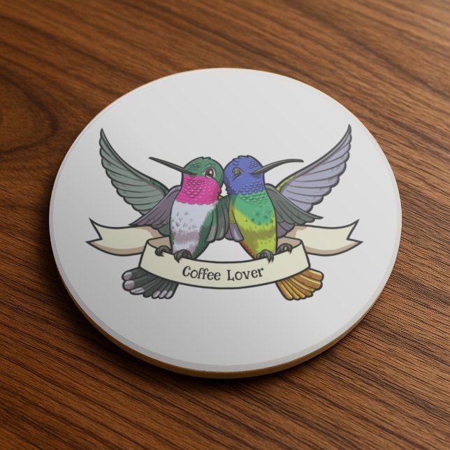 Hummingbird Ribbon Coffee Lover Custom Text Design Coaster (Creator Uploaded)