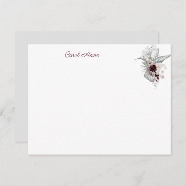 Hummingbird & Roses Personalised Flat Note Card (Front/Back)