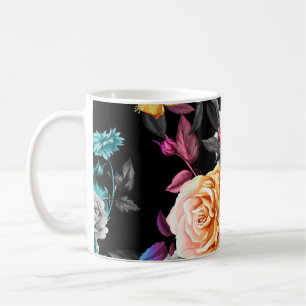 Hummingbird, roses: watercolor black background coffee mug