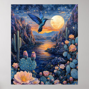 Hummingbird Scenic Southwestern Night Poster