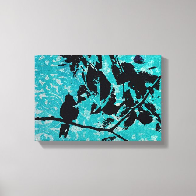 Hummingbird Silhouette on Blue Grunge Background Canvas Print (Front)