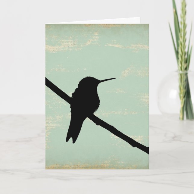 Hummingbird Silhouette on Blue Grunge Background Card (Front)