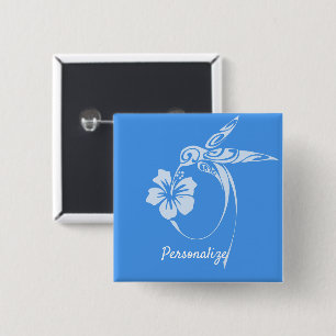 Hummingbird Simple & Elegant Blue & White 15 Cm Square Badge