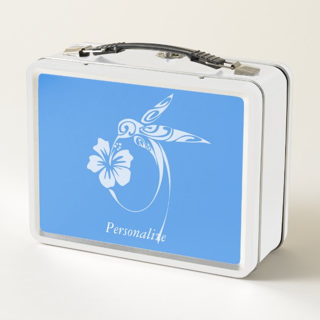 Hummingbird Simple & Elegant Blue & White Metal Lunch Box (Back)