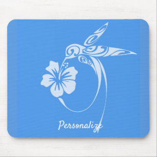 Hummingbird Simple & Elegant Blue & White Mouse Pad