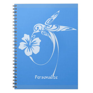 Hummingbird Simple & Elegant Blue & White Notebook