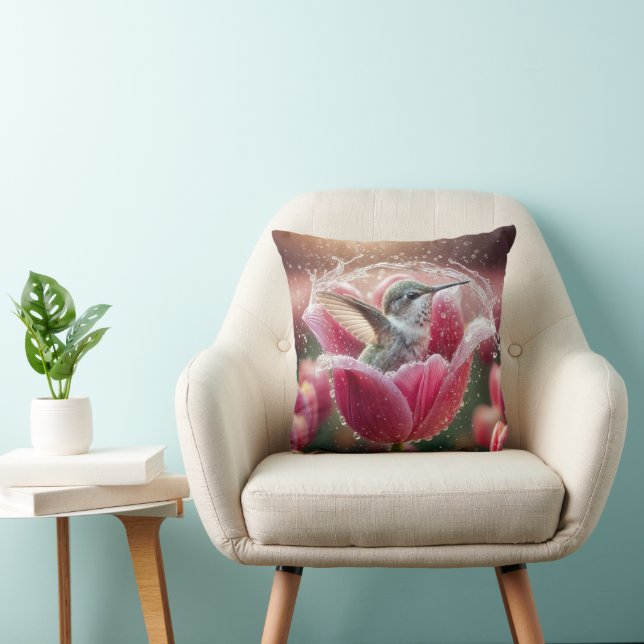 Hummingbird Splashing In a Tulip Cushion (Chair)