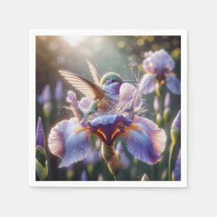 Hummingbird Splashing In An Iris  Napkin
