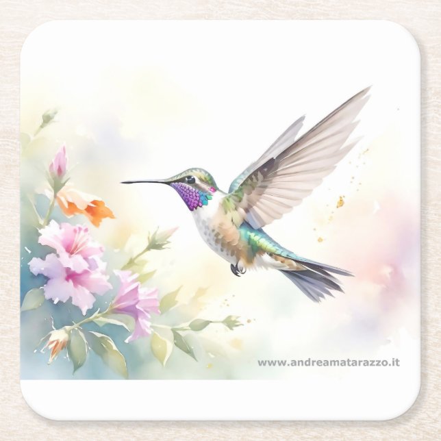 Hummingbird Square Paper Coaster (Front)