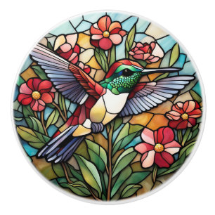 Hummingbird Stained Glass Bird Ceramic Knob