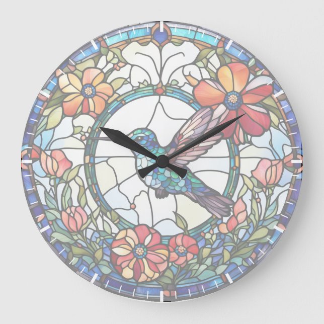 Hummingbird Stained Glass Bird Clock (no numbers) (Front)