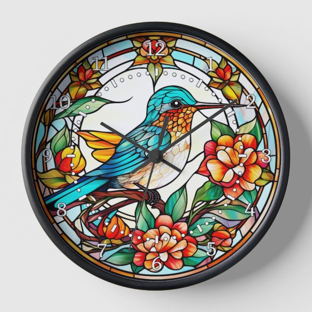 Hummingbird Stained Glass Style Wall  Clock (Front)