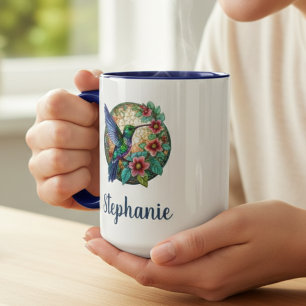 Hummingbird Stained Glass – Vibrant Floral Gift Mug