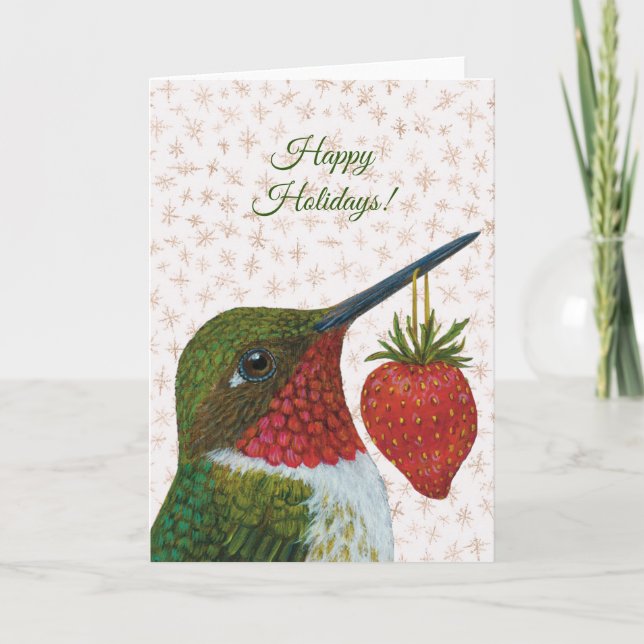 Hummingbird/Strawberry holiday card (Front)