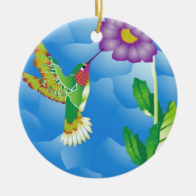 Hummingbird:  Stylised Ceramic Tree Decoration (Front)
