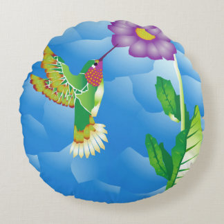 Hummingbird: Stylized Round Cushion
