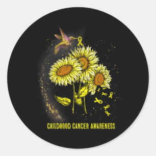 Hummingbird Sunflower Childhood Cancer Awareness  Classic Round Sticker