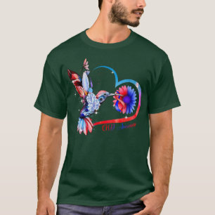 Hummingbird Sunflower Heart Blue & Red Ribbon CHD  T-Shirt
