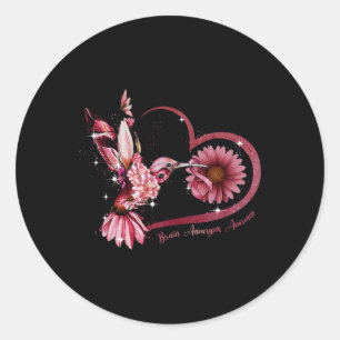 Hummingbird Sunflower Heart Burgundy Ribbon Brain Classic Round Sticker